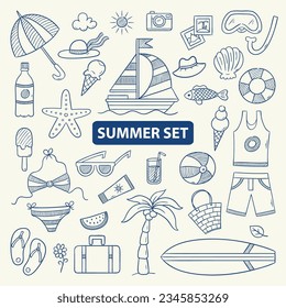 Summer set.Hand drawn vector illustration