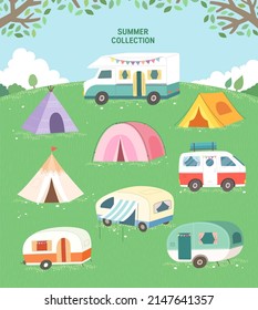 Summer sets collection. Vector illustration of summer symbols