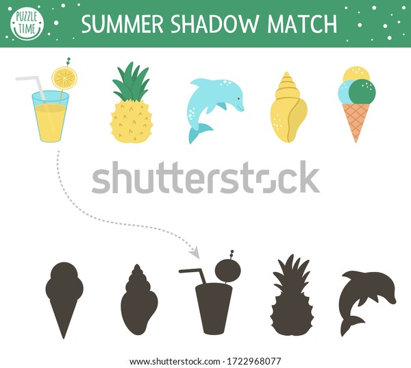 summer shadow matching activity children preschool stock vector royalty free 1722968077