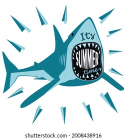 Summer. Shark character design. For t-shirt print.