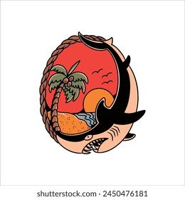 summer shark tattoo vector design