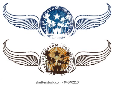 summer shields with stamp mark and wings in two colors