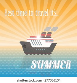 Summer ship cruise in the sea at sunset.vector illustration eps10