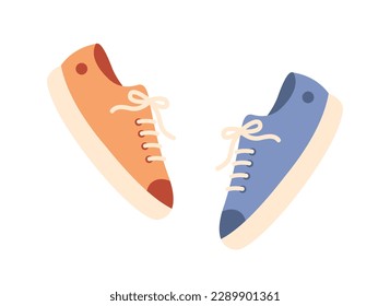 Summer shoes element. Colorful icon or sticker with stylish footwear. Comfortable casual sports sneakers. Trendy clothing. Cartoon flat vector illustration isolated on white background