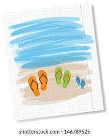 Summer shoes on sand, vector