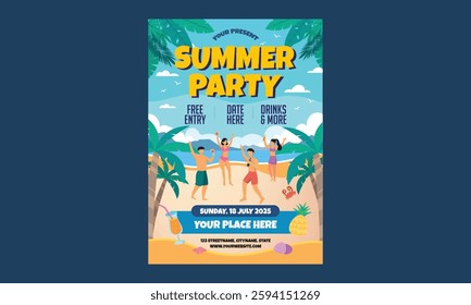 Summer shopping Flyer. Colorful Summer sale layout poster banner background.