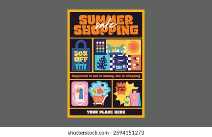 Summer shopping Flyer. Colorful Summer sale layout poster banner background.