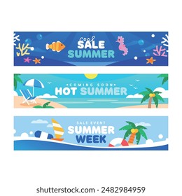 Sommer-Shopping Horizontale Banner-Set-Illustration