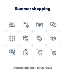 Summer shopping icon set. Online store concept. Vector illustration can be used for topics like marketing, delivery service, internet shopping