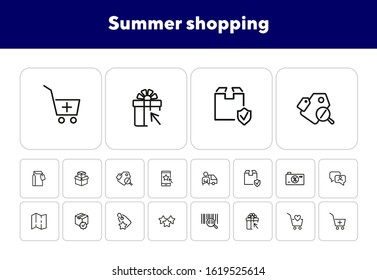 Summer shopping icon set. Online store concept. Vector illustration can be used for topics like marketing, delivery service, internet shopping