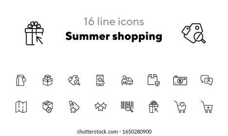 Summer shopping icon set. Online store concept. Vector illustration can be used for topics like marketing, delivery service, internet shopping
