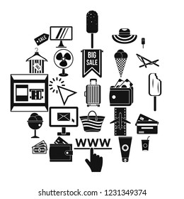 Summer shopping icons set. Simple set of 25 summer shopping vector icons for web isolated on white background
