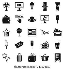 Summer shopping icons set. Simple set of 25 summer shopping vector icons for web isolated on white background