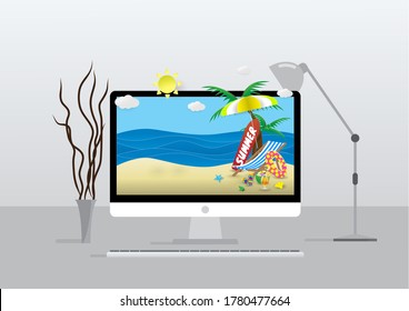 summer shopping online on display computer