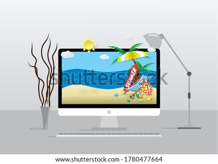 summer shopping online on display computer