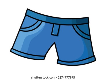 Summer shorts front view colored doodle vector illustration. Isolated on white background