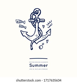 Sommerzeichen. Anker. Vektorillustration. Design für Sticker, Poster, Social Media-Post. Positive Doodle-Symbole, Urlaubselemente. Einzeln auf weißem Hintergrund.