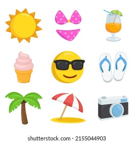 Summer Sign Emoji Icon Illustration. Beach Vector Symbol Emoticon Design Clip Art Sign Comic Style.