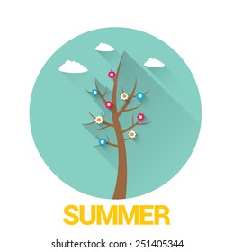 summer sign or label. summer landscape vector illustration can be used for banner and posters.