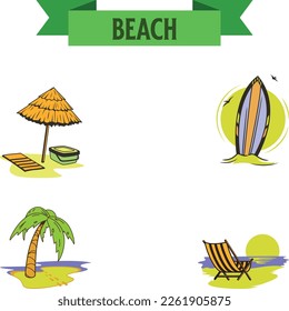 Summer signs: vector set of vacation and tourism icons.
