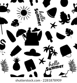 Summer silhouette pattern cartoon elements flat style