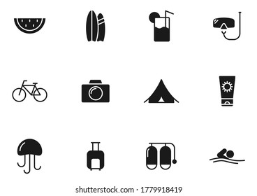 Sommersilhouette Vektorsymbole einzeln auf Weiß. Sommersymbol für Web, mobile Apps, iDesign und Print