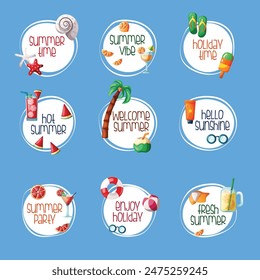 summer simple sticker illustration set