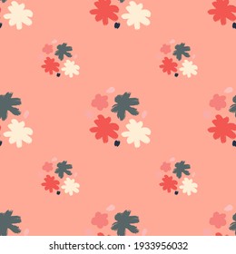 Summer simple style seamless pattern with doodle flower buds shapes. Pink pastel background. Graphic design for wrapping paper and fabric textures. Vector Illustration.