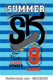 summer skateboard,t-shirt graphics,vectors