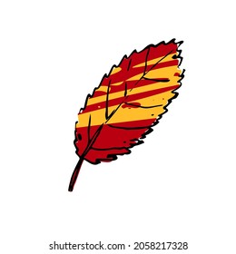 Esbozo de verano Hoja roja. Hierba texturada de color de línea dibujada a mano sobre fondo blanco. Imagen de la planta de Doodle. Naturaleza, jardinería, bosque, signo de caída. Ropa de hojas talladas. Ilustración botánica vectorial