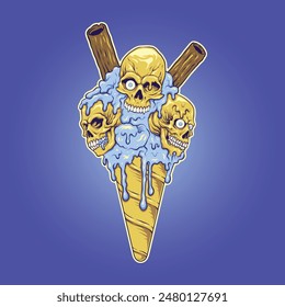 Summer Skull Ice Cream Illustration for your work logo merchandise tshirt stickers