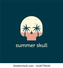 summer skull illustration logo template