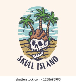 Summer Skull Island Cartoon Style T-Shirt Design