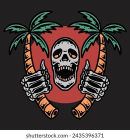 Summer Skull Tattoo Decoration, Sticker, and T-shirt Design