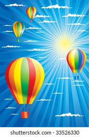 Summer sky background with colorful air-balloons