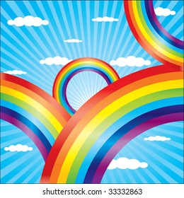 Summer sky background with colorful rainbow