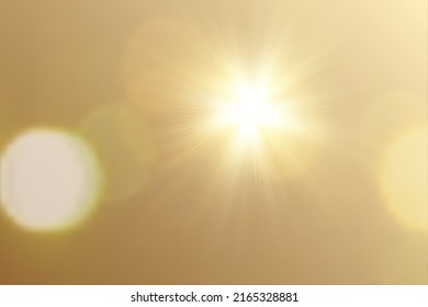 Summer sky background. Realistic vector sun surrounded by sun glare, on an orange background. light sun png.