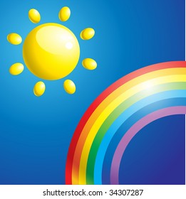 Summer sky background with sun and colorful rainbow 2