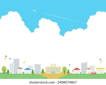 Summer sky and cityscape frame background