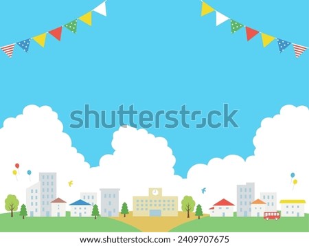 Summer sky and cityscape frame background