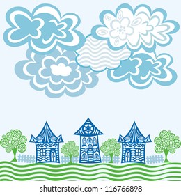 Summer sky house background vector illustration