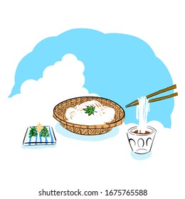 Summer sky and noodles and condiments