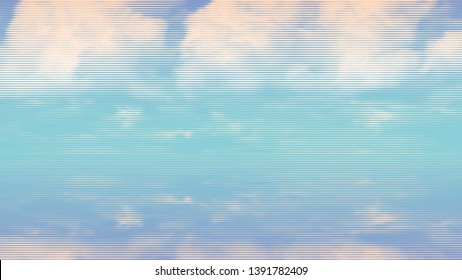 Summer sky over the water surface. Calming seascape. engraving style. design element. vector illustration