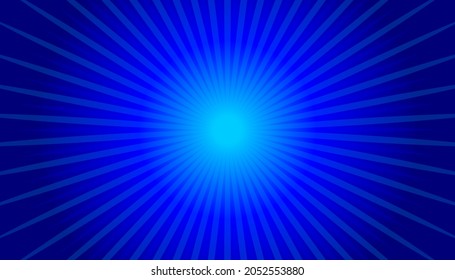 Summer sky with rays abstract banner. Blue background. Vector gradient illustration.