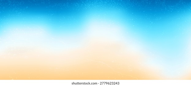 Summer sky and sandy beach gradient background with soft blue tones grunge texture and warm glow.Perfect for travel posters vacation banners social media header and coastal designs.Vector illustration