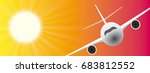 Summer sky with sun, sun beam and flying jet. Eps 10 vector file.