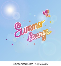 Summer sky with the sun, butterfly and text on it. Vector illustration