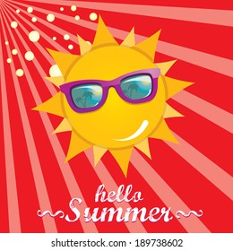 summer sky with sun with sunglasses . vector summer illustration. summer holiday.