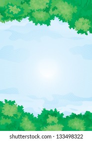 Summer sky. Vector Background with green forest on summer sky