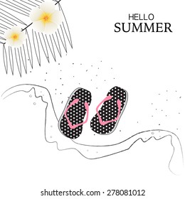 Summer slipper with linear background on the beach